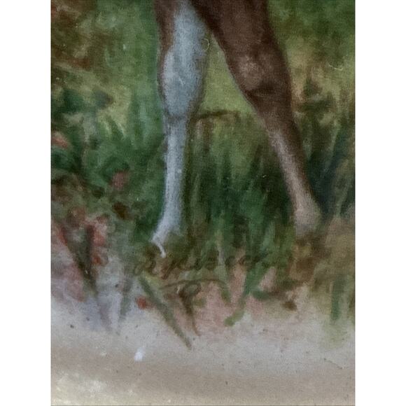 Old Latona Taylor Smith Taylor Hand Painted Plate Deer Rack Landscape Signed - Picture 6 of 13